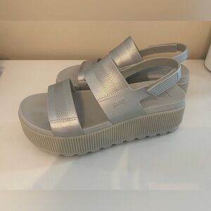 Reef Silver Platform Sandals with Chunky Sole in silver